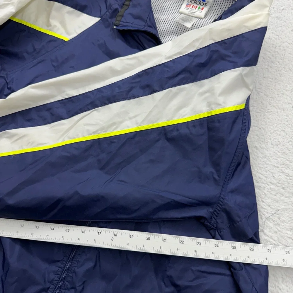 Vintage Adidas Windbreaker Jacket Mens Large Navy Blue White Neon Full Zip‎ 90s